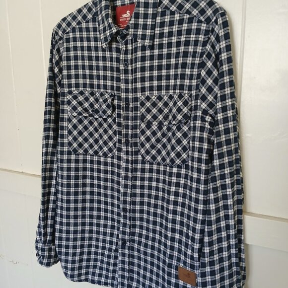 DuxBak Thomas Cook Shirt Men's Small Thermal Brushed Cotton Button Up Blue Plaid - Picture 3 of 11